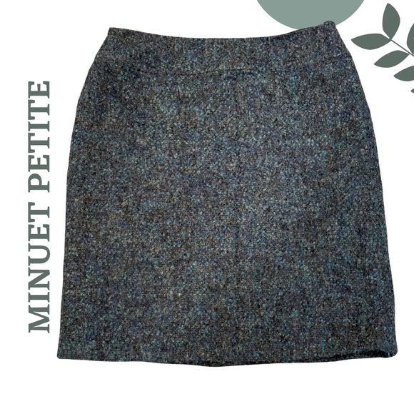 Minuet Petite Tweed Wool Skirt – UK Size 12 / Euro 38 / US 8 Blue Green Boucle - Picture 1 of 5